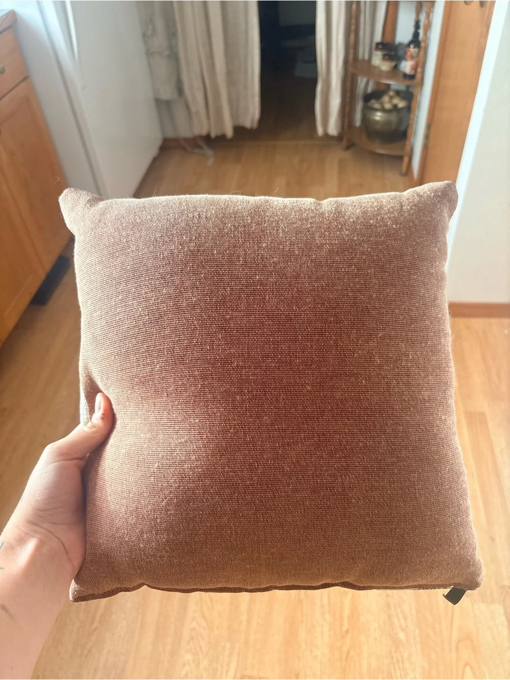 Vintage Beige Throw Pillow with Brown Teddy Bear